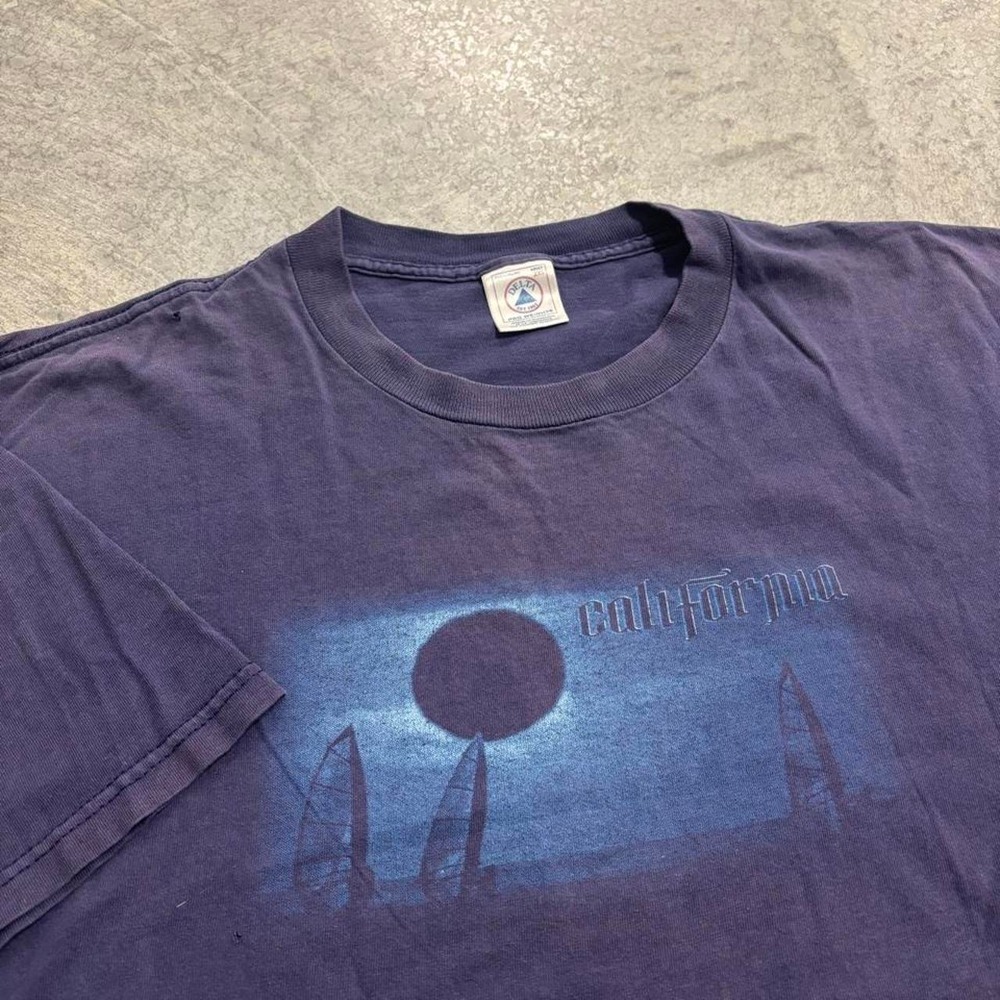 Vintage California Surf T-Shirt 2XL Blue Sun Palm Tree Graphic Delta Pro Weight